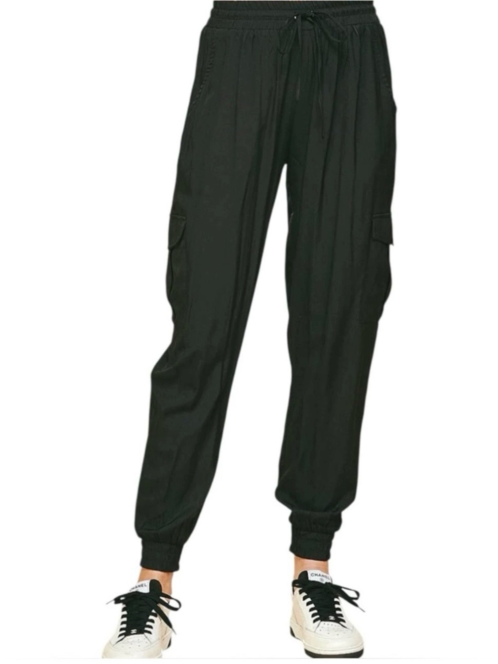 Pinch Black Navy Silky Cargo Drawstring Jogger Pants Size S